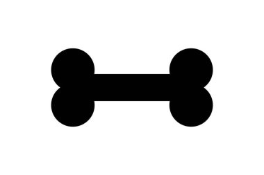 Beyaz arka planda basit bir siyah kemik ikonu silueti. Evcil hayvan maması, köpek maması veya veteriner bakımını temsil ediyor.