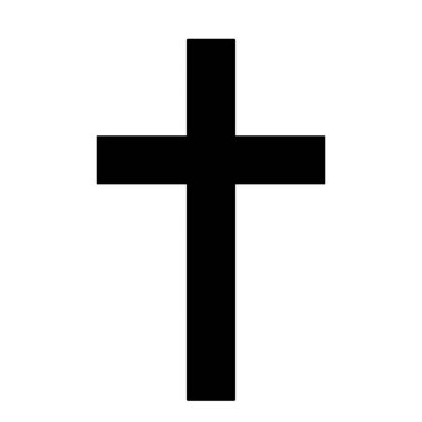 Beyaz arka planda basit bir siyah Hıristiyan haç simgesi, ibadet ve maneviyat için dini inanç sembolü