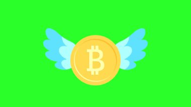 Şifreleme ve Finans Konsepti Kanatlı Uçan Bitcoin Parası