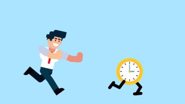 Açık mavi arka planda yürüyen bir saatin peşinde koşan bir iş adamı. Bu yaratıcı imaj zaman, zaman yönetimi, aciliyet, teslim tarihleri, üretkenlik ve iş hedefleri kavramını temsil etmektedir..