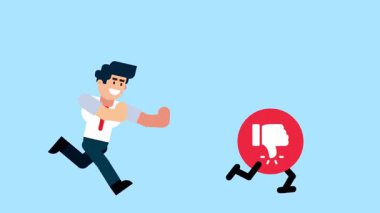 Bir iş adamı yürüyen bir nefret ikonunun peşinden koşar, eleştiriyle, olumsuz geri bildirimle ya da mavi arka plandaki zorluklarla yüzleşmeyi sembolize eder..