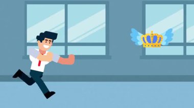 Bir işadamı kanatlı uçan bir tacın peşinden koşar, bir iş ya da profesyonel çevrede başarı, liderlik, başarı ya da hırsı sembolize eder..