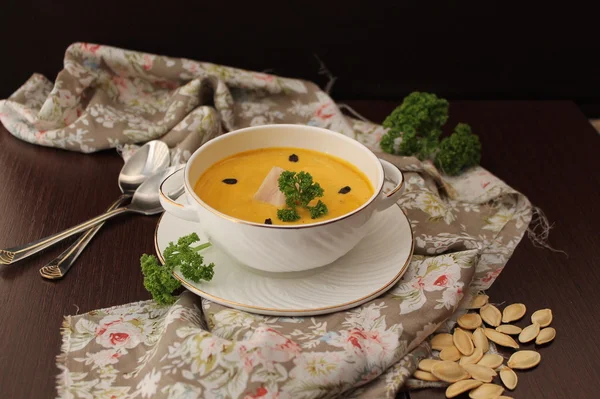 Pumpkin cream-soup with barberry — Stock Photo, Image