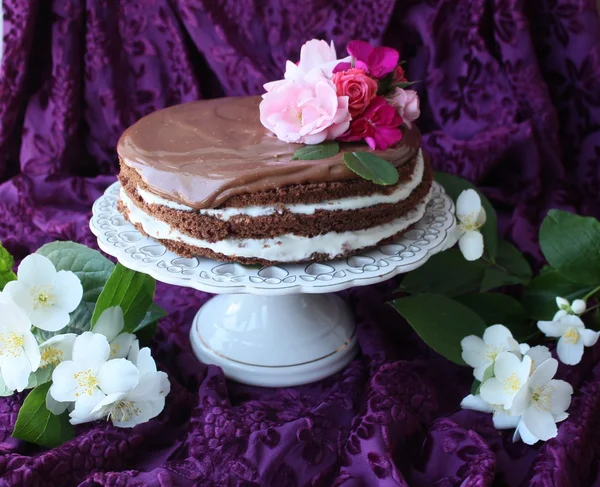 La torta al cacao, deliziosa torta al cioccolato . — Foto Stock