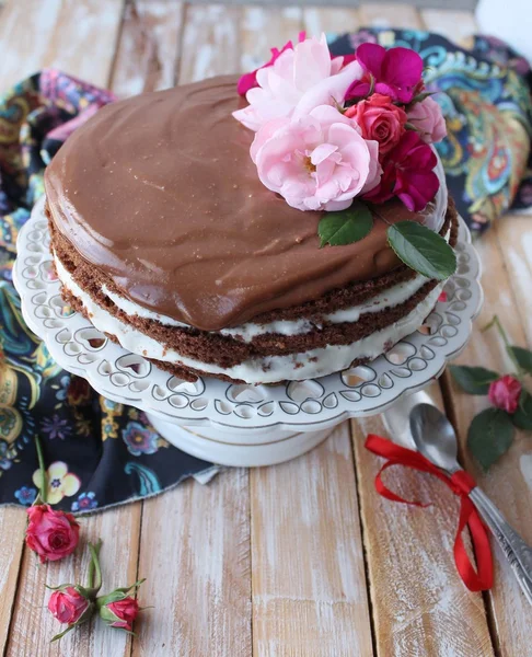La torta al cacao, deliziosa torta al cioccolato . — Foto Stock
