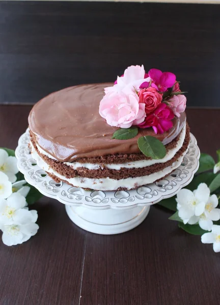 O bolo de cacau, bolo de chocolate delicioso . — Fotografia de Stock