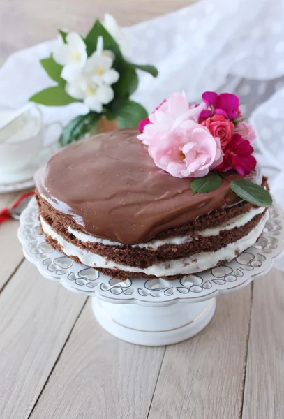 O bolo de cacau, bolo de chocolate delicioso . — Fotografia de Stock