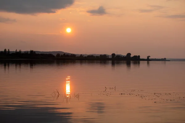 Paisagem Noturna Pôr Sol Com Árvores Prados — Fotografia de Stock