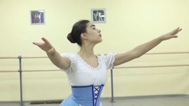 Fashion Ballerina Dancing Dark Ballet Class Girl Performs Dance Steps — Stock Video