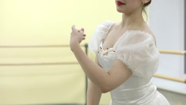 Грациозная Молодая Балерина Танцевала Элементы Классического Балета Классе Легкого Танца — стоковое видео