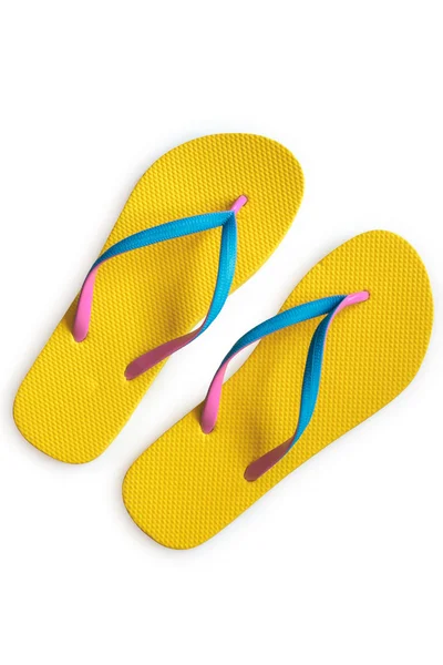 Yellow flip flops isolated on white background. Top view — Stock Photo, Image