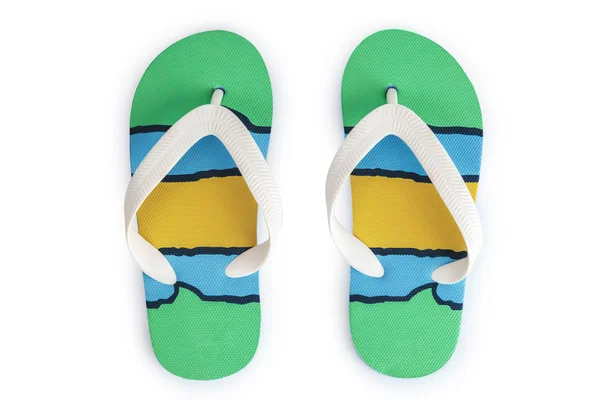 Barn sommaren färgglad randig print flip-flops isolerad på vit bakgrund. Ovanifrån — Stockfoto