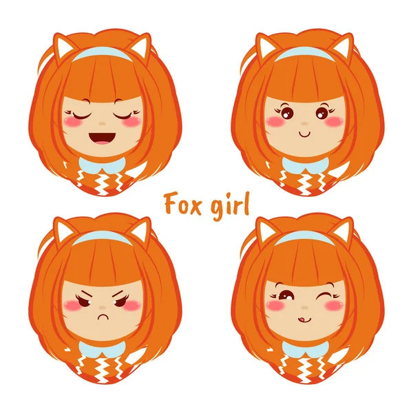 Kawaii vektör simgesi ayarlayın. Farklı komik, kesilmiş kızıl saçlı kız
