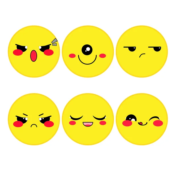 Vector Icon set. Simple smiles with muzzles. Funny, cute, kawaii — Stock Vector