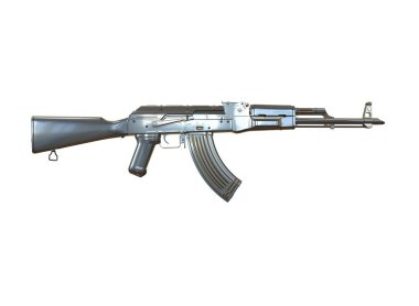 akm saldırı tüfeği renkli 3d illüstrasyon. metal parçalar. şeffaf gövde. çizgiler kontur. askeri renk. beyaz arka planda