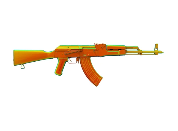 Akm rifle de asalto 3d ilustración en color. piezas de metal. cuerpo transparente. contorno de líneas. color militar. sobre fondo blanco — Foto de Stock