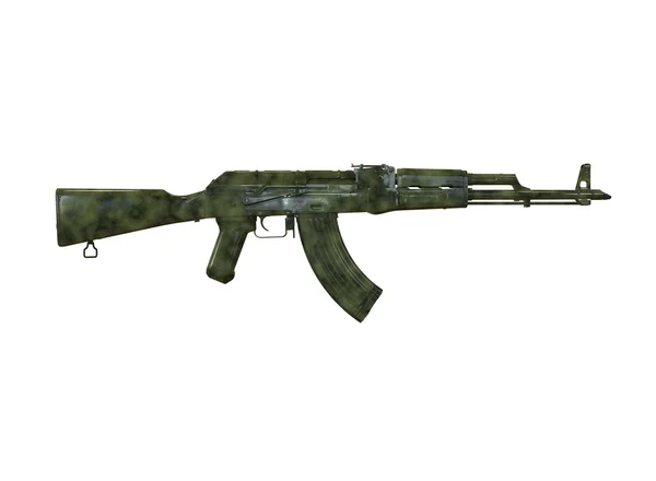 Akm rifle de asalto 3d ilustración en color. piezas de metal. cuerpo transparente. contorno de líneas. color militar. sobre fondo blanco —  Fotos de Stock