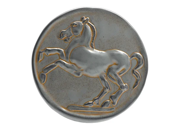 ATI ile 3D çizim madeni para. simge sikke. kafa at. chockolate para. Tatlı şeker. metal altın sikke antik. Roma İmparatorluğu'nun para.