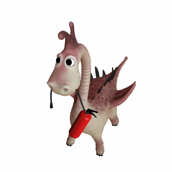 Dragon brandweerman met brandblusser 3d illustratie — Stockfoto