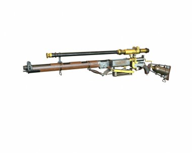 Steampunk tüfek parçaları kavramı 3d çizim