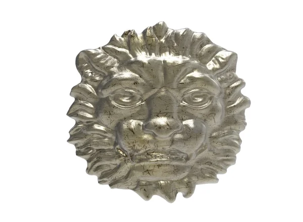 3D απεικόνιση της κεφαλής λιονταριού. μεταλλική κεφαλή λέοντος. κοσμήματα κεφάλι λιονταριού. χρυσή κεφάλι λιονταριού. ξύλινα κεφάλι λιονταριού. διαφανή επικεφαλής του λιονταριού. διαμάντι ραγισμένα γδαρμένο — Φωτογραφία Αρχείου