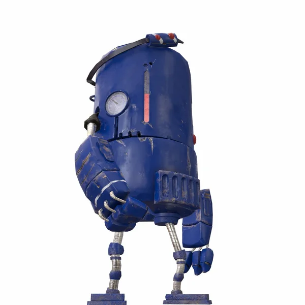Χαριτωμένο μπλε ρομπότ με μπαταρίες 3d απεικόνιση — Φωτογραφία Αρχείου