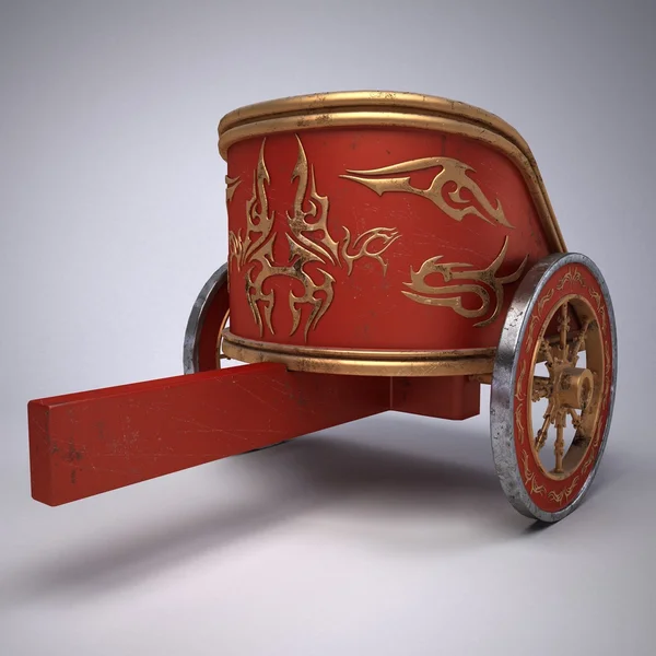 eski Roma savaş arabası kaşıdı. Degrade beyaz arka plan üzerinde. metal tekerlekler ve altın dekorasyon. 3D çizim