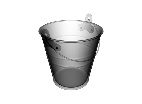 Gambar ember 3D pada latar belakang putih Terisolasi objek dengan bayangan. alat sederhana untuk menyimpan air . — Stok Foto