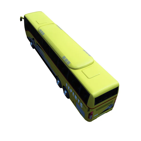 3D-Illustration des Busses. Gelbe Farbe. auf weißem Hintergrund isoliert. einfach zu bedienen. Experten-Titel. glänzende Räder. sauber und neu — Stockfoto