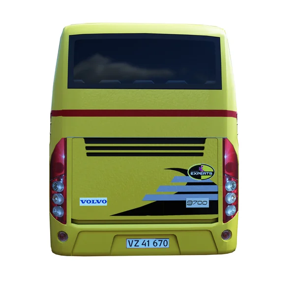 Ilustración 3D del autobús. pintura amarilla. sobre fondo blanco aislado. fácil de usar. título de expertos. ruedas brillantes. limpio y nuevo —  Fotos de Stock
