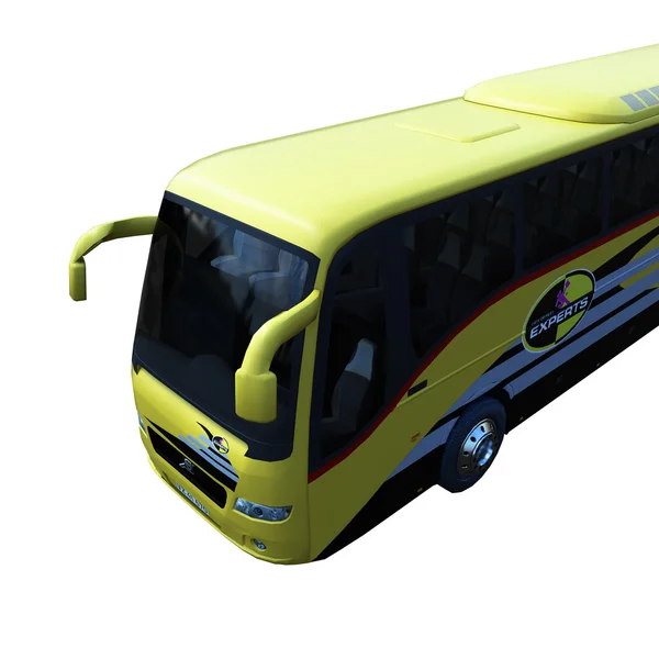 3D-Illustration des Busses. Gelbe Farbe. auf weißem Hintergrund isoliert. einfach zu bedienen. Experten-Titel. glänzende Räder. sauber und neu — Stockfoto