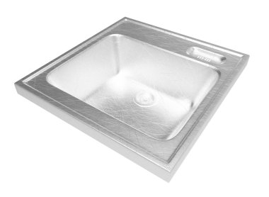 mutfak lavabo üzerinde izole beyaz arka plan. kullanımı kolay. Metall. ev işi. 3D çizim