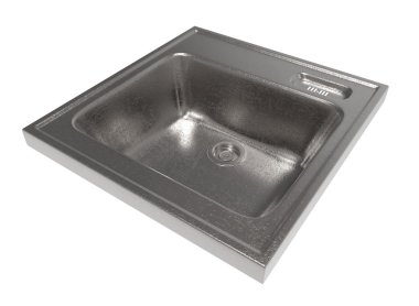 mutfak lavabo üzerinde izole beyaz arka plan. kullanımı kolay. Metall. ev işi. 3D çizim