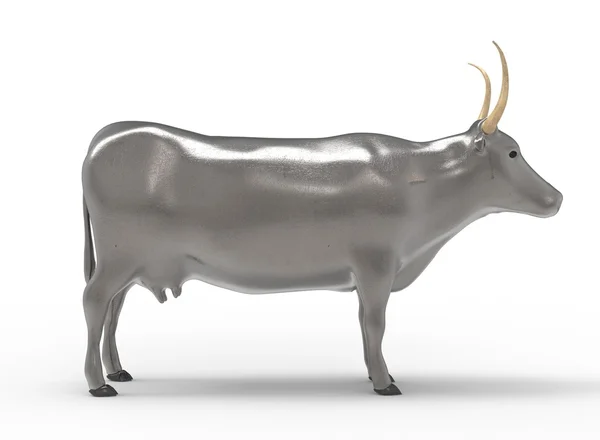 3D απεικόνιση της αγελάδας, σε λευκό φόντο απομονωμένη, με σκιά — Φωτογραφία Αρχείου