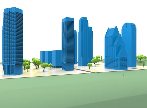 Ilustração 3d de cidade simples com árvores . — Fotografia de Stock