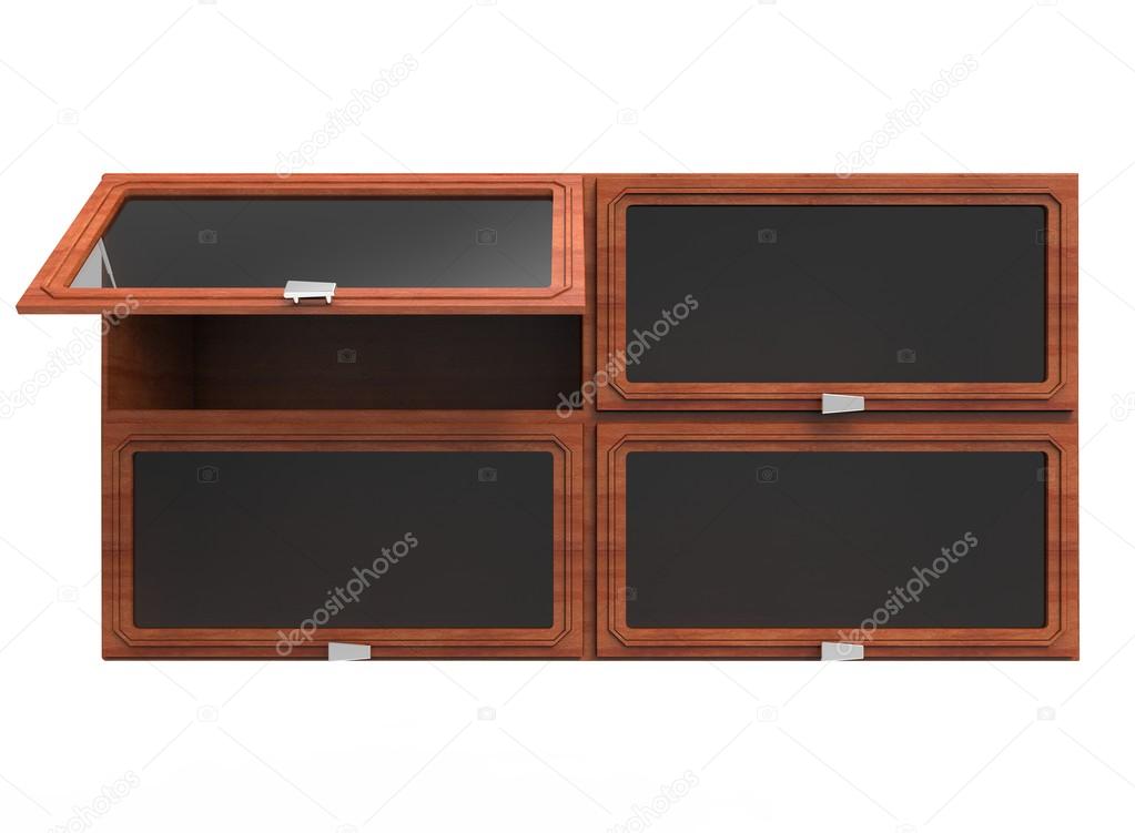 Illustrazione 3d di ripiani in legno con finestre di vetro — foto ... Finestre di legno