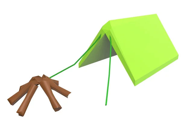 3D illustratie van lage poly camp tent met houten logboeken. — Stockfoto