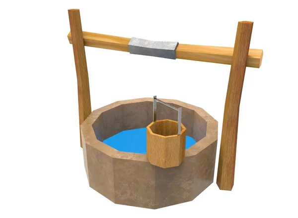 3D-Illustration des Brunnens mit wenig Poly-Wasser — Stockfoto