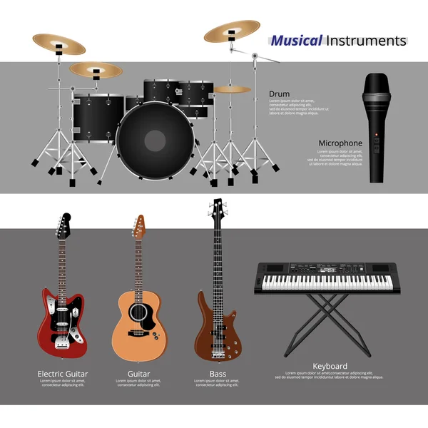 Instrumentos musicais ilustração vetorial — Vetor de Stock