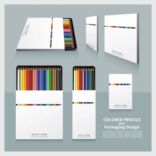 Renkli kalemler ile ambalaj tasarımı gerçekçi — Stok Vektör