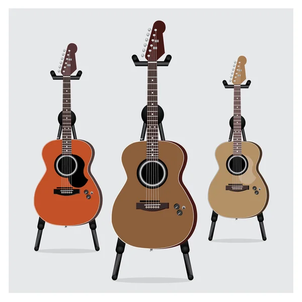 Ilustração de Vetor Guitarra Elétrica Acústica com Stand — Vetor de Stock