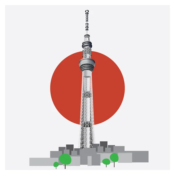 Vektoros illusztráció japán utazási Tokyo Sky Tree — Stock Vector