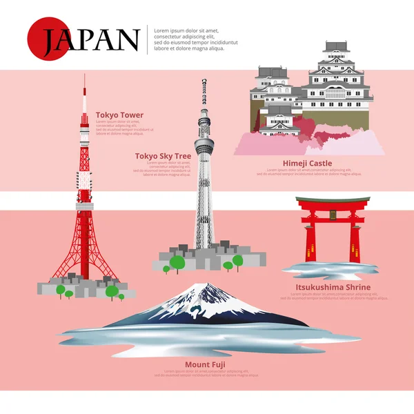 Japan Landmark en Travel Attracties vectorillustratie — Stockvector