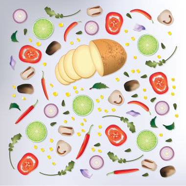 Renkli desen çiğ gıda arka plan vektör çizim