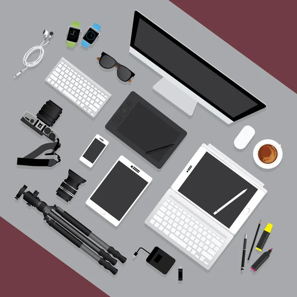 Flat Design. Graphic Designer Workplace concept — Stock Vector