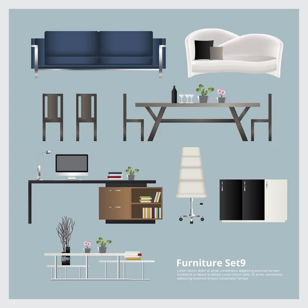 Möbel und Wohndekoration Set Vektor Illustration — Stockvektor