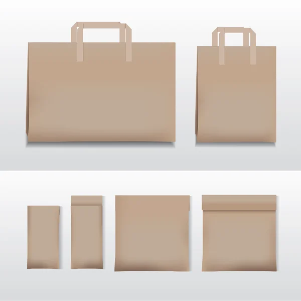 Vektor Illustration Papier Einkaufstasche braun verschiedene Größen — Stockvektor