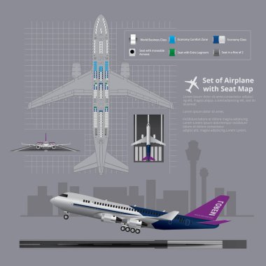 Koltuk Haritası İzole Edilmiş Vektör İllüstrasyonlu Uçak Takımı