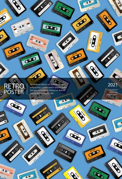빈티지 Retro Cassette Tape Poster Design Template Vector Illustration 로열티 프리 스톡 일러스트레이션