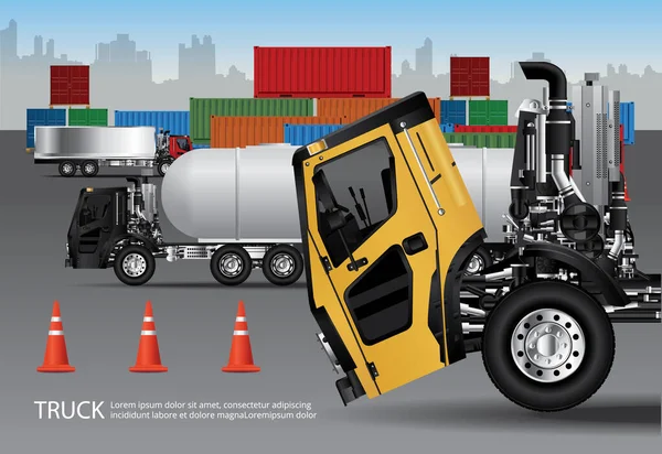 Uppsättning Lastbilar Transport Med Container Isolerad Vektor Illustration Vektorgrafik